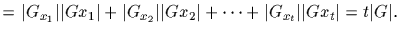 $=\vert G_{x_1}\vert\vert Gx_1\vert +\vert G_{x_
2}\vert\vert Gx_2\vert +\cdots +\vert G_{x_t}\vert\vert Gx_t
\vert =t\vert G\vert .$