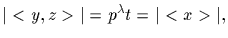 $\vert <y,z>\vert =p^{\lambda}t=\vert <x
>\vert ,$