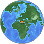 Small globe showing earthquake