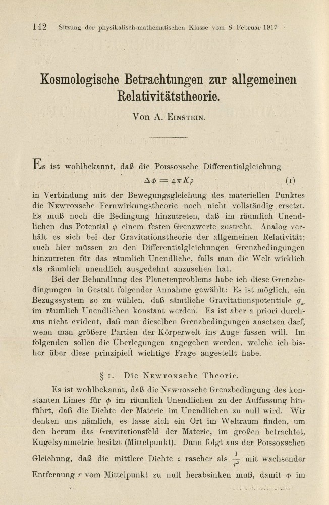First page Einstein's 1917 article