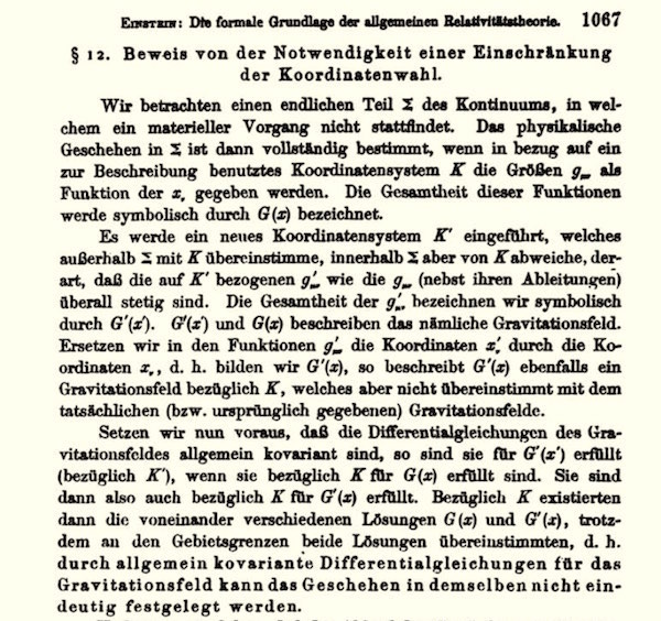 Einstein's 1914 version of the hole argument in German