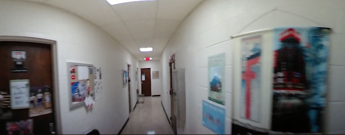 distorted 360 still of Clemson academic hallway